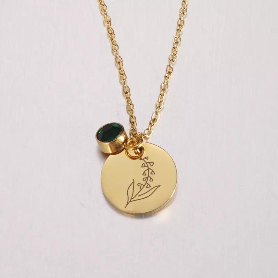 Geburtsblumen Kette Birthflower mit Geburtsstein | personalisierte Gravur
