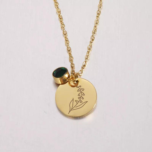 Geburtsblumen Kette Birthflower mit Geburtsstein | personalisierte Gravur