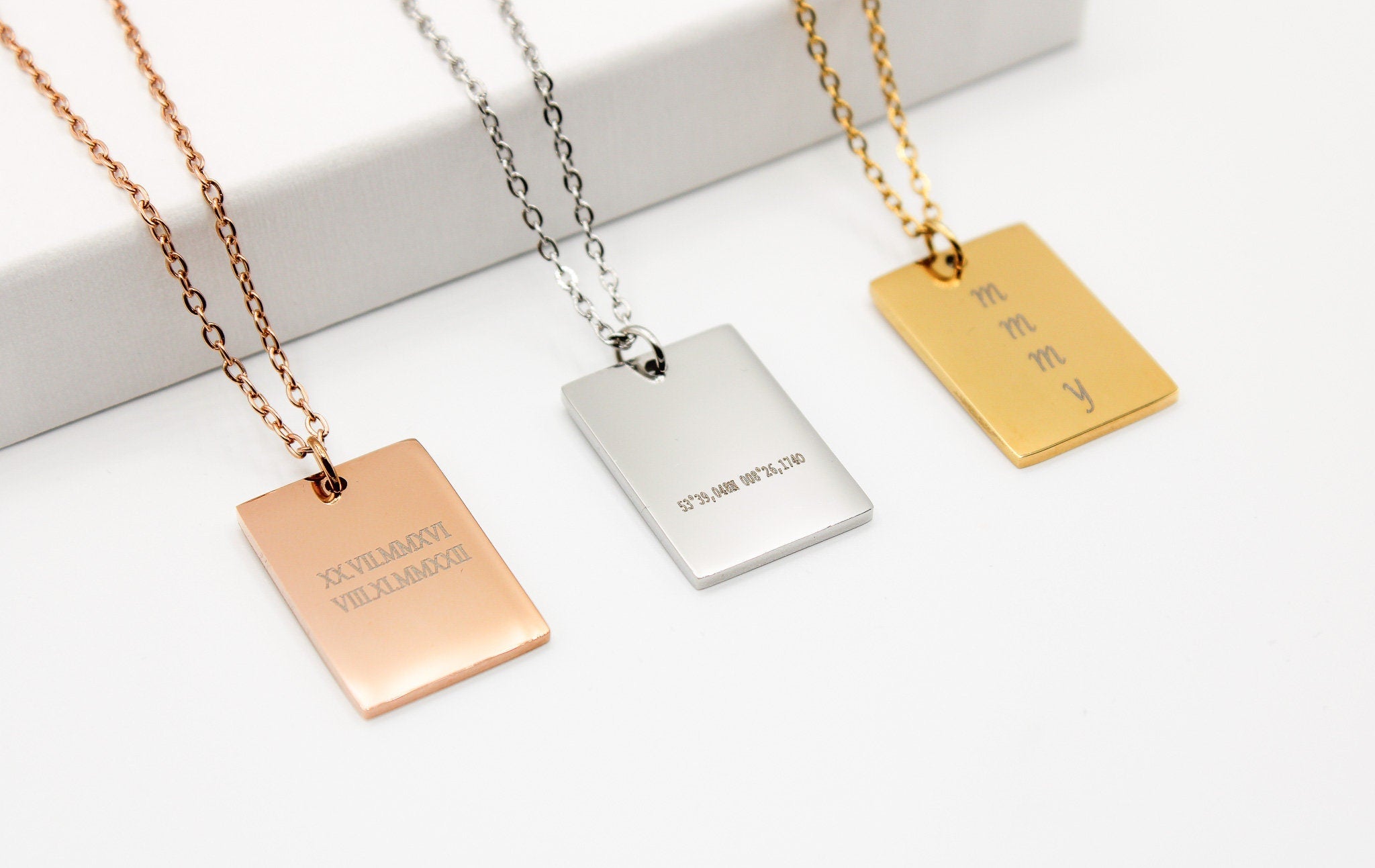 Rectangle Plättchen Kette | personalisierte Gravur